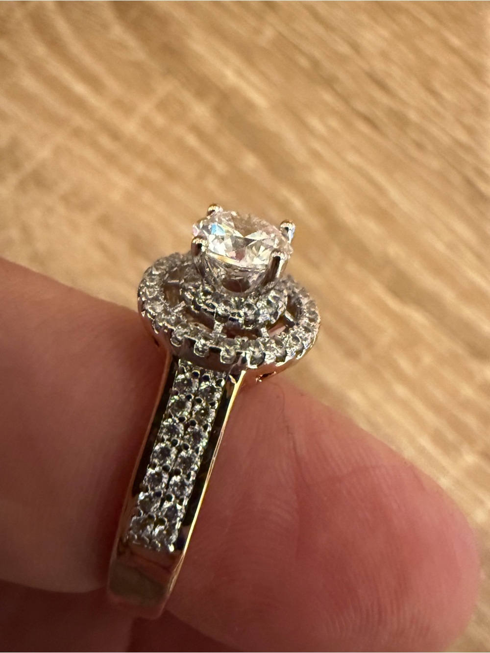Silver-Tone Halo Engagement Ring with Clear Center Stone